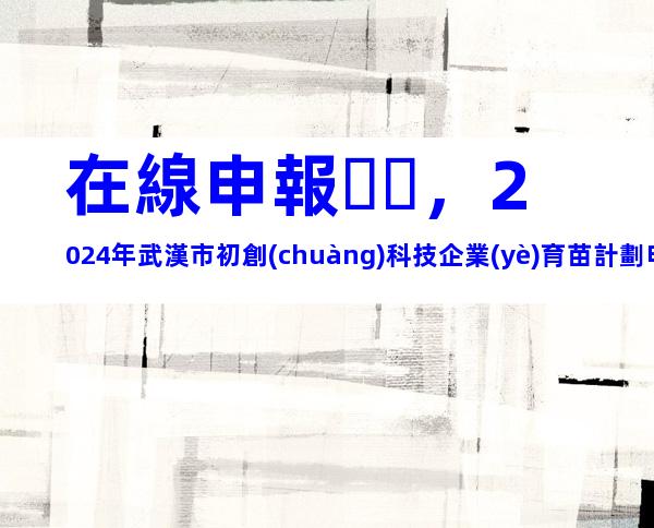在線申報，2024年武漢市初創(chuàng)科技企業(yè)育苗計劃申報要求、對象